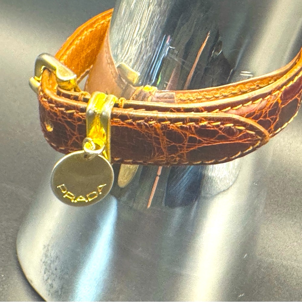 Prada Leather logo Wrap Bracelet Brown Croc Gold Made in Italy Vintage Y2K Rare - Picture 4 of 13